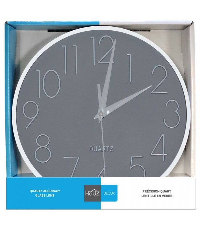 Hauz Horloge murale ronde de 22 cm avec fond gris clair et détails blancs