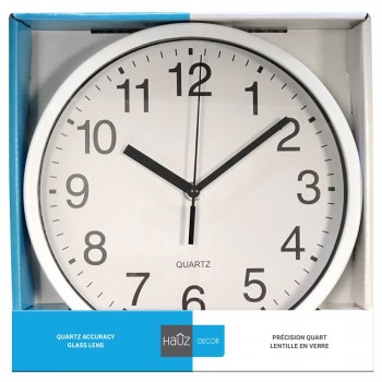 Hauz Round 9 in. wall clock with white background and borders