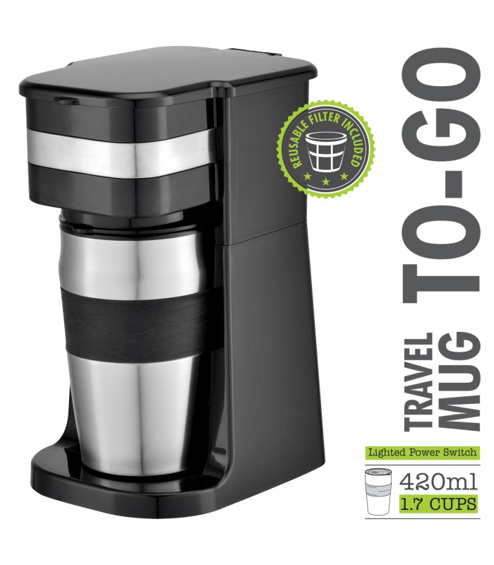 Hauz Cafetière à portion individuelle avec tasse de voyage thermique en acier inoxydable de 420 ml