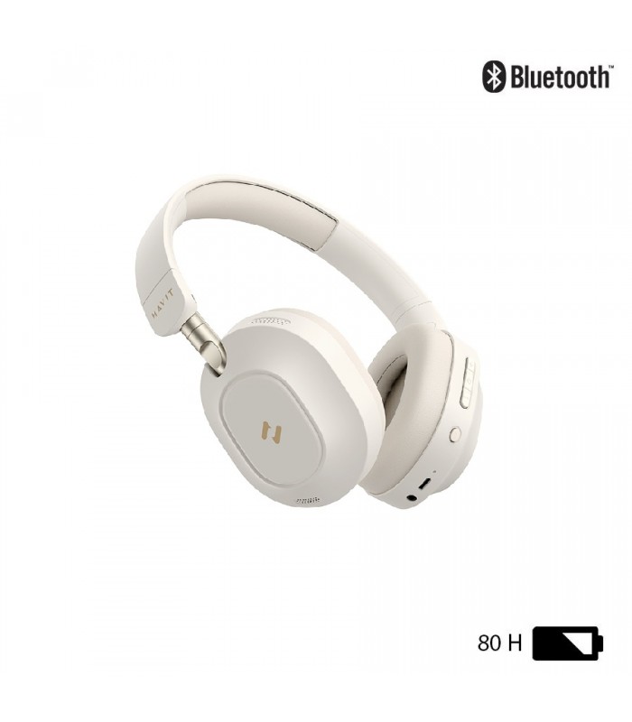 Havit Casque d'écoute Bluetooth fermé à suppression active du bruit - Beige Havit Casque d'écoute Bluetooth fermé à suppression active du bruit - Beige