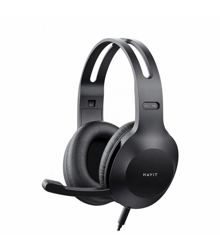 Havit H220D Casque audio filaire avec prise jack 3,5 mm et microphone réglable - Noir