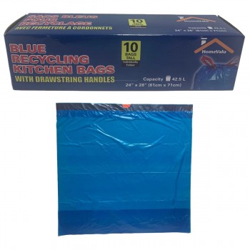 HomeValu Sacs de cuisine bleus recyclables 24 po x 28 po - 42,5 L - Boîte de 10