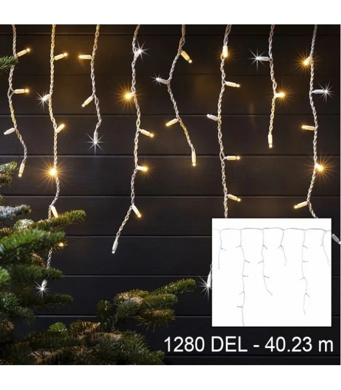 Icicle Style LED Light String with 8 Lighting Modes - Indoor/Outdoor - 1280 LED - Warm White - 40.23 m