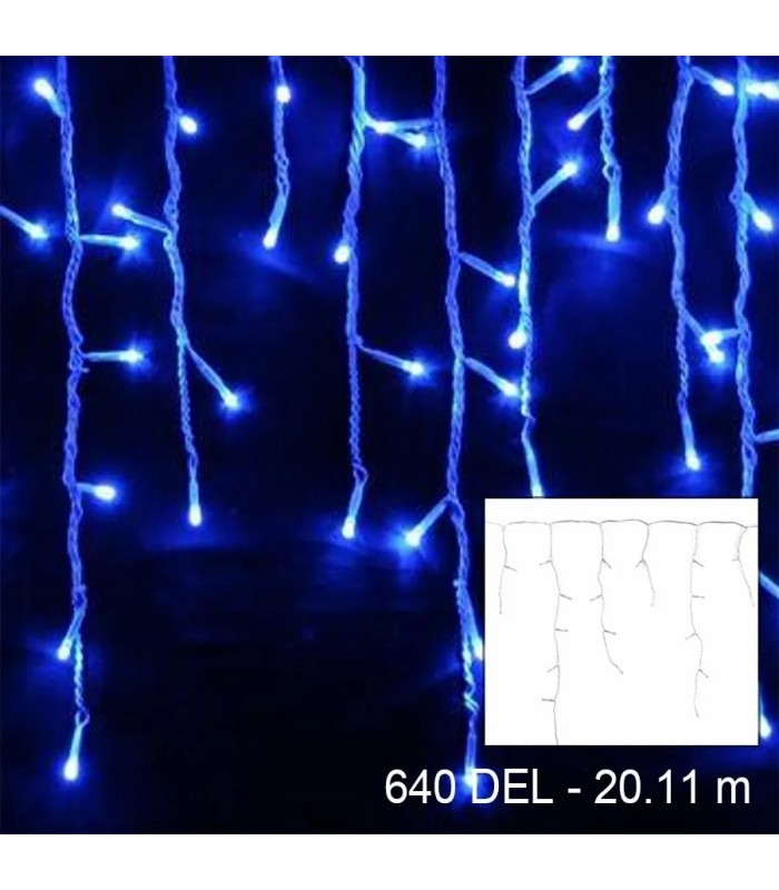 Icicle Style LED Light String with 8 Lighting Modes - Indoor/Outdoor - 640 LED - Blue - 20.11 m