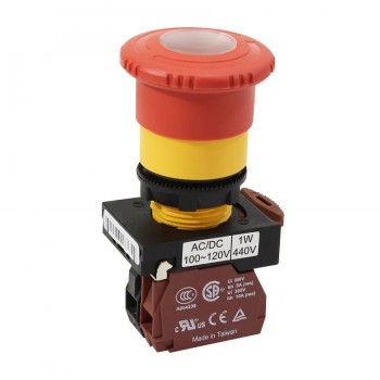 NHD Interrupteur à bouton-poussoir illuminé Tournez pour libérer - Tête champignon - N.F. - Rouge NLB22-T