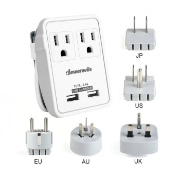 Adaptateur de voyage universel avec 2 prises et 2 ports USB et câble micro USB