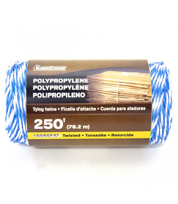 King Cord Ficelle de liage torsadée en polyéthylène, 250 pi, 2 plis, bleu/blanc
