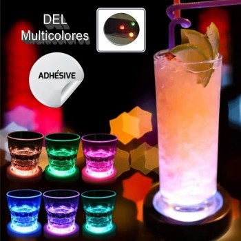 Autocollant illuminé DEL pour dessous de verre et bouteille - 4.5 cm X 4.5 cm - Multicolore