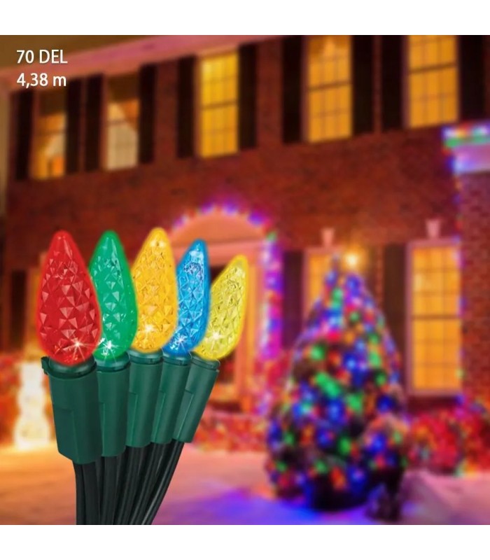 Guirlande lumineuse DEL - Intérieur/Extérieur - 70 DEL - Multicolore - 4,38 m