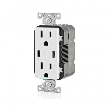 LEVITON T5635-W Prise murale double inviolable avec 2 ports USB-C - 125 V - 15 A