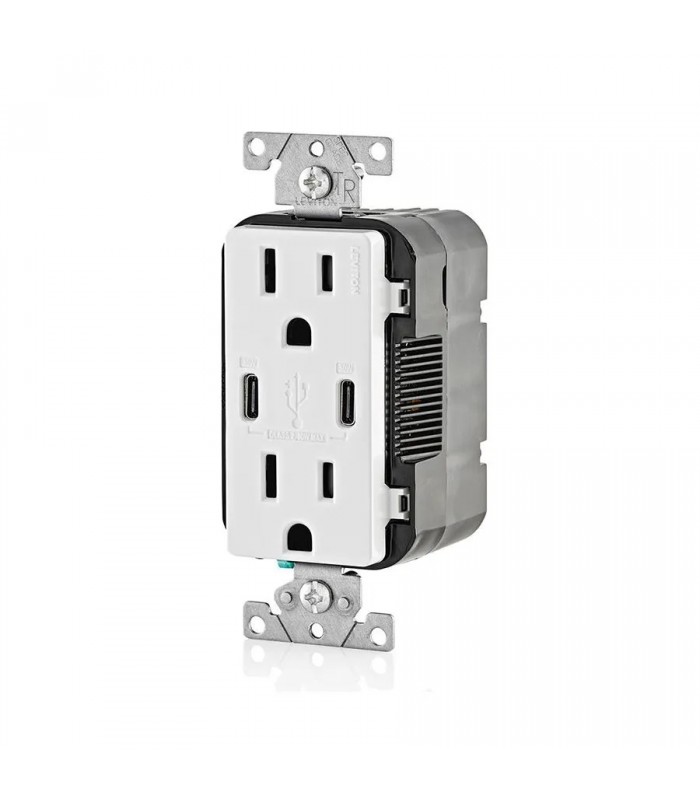 LEVITON T5635-W Tamper Resistant Double Wall Outlet with 2 USB-C Ports - 125 V - 15 A