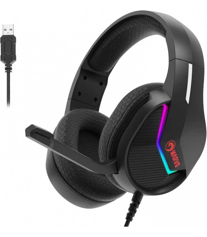 Marvo Tactic 40 H8618 USB2.0 Casque gaming filaire supra-auriculaire avec rétroéclairage RGB et microphone - Noir