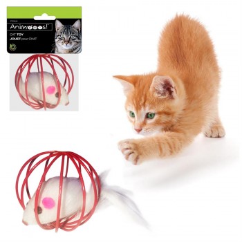 Jouet pour chat souris en cage en métal
