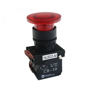 NHD Bouton Interrupteur à bouton-poussoir momentané illuminé - Tête champignon - N.O./N.F. - Rouge