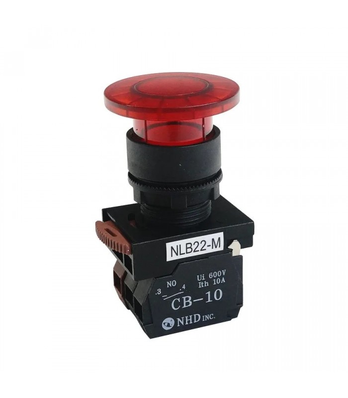 NHD Illuminated Momentary Push Button Switch - Mushroom Head - N.O./N.C. - Red