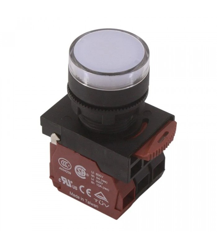 NHD Interrupteur à bouton-poussoir illuminé - Tête affleurante maintenue - N.O./N.F. - Blanc