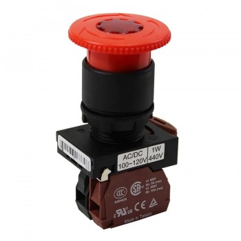 NHD Interrupteur à bouton-poussoir illuminé Tournez pour libérer - Tête champignon - N.F. - Rouge