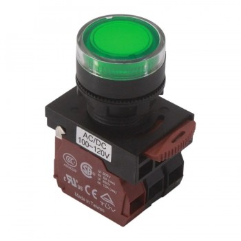 NHD Interrupteur bouton-poussoir illuminé momentané - Tête affleurante - N.O./N.F. - Vert