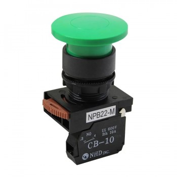 NHD Interrupteur à bouton-poussoir momentané - Tête champignon - N.O. - Vert