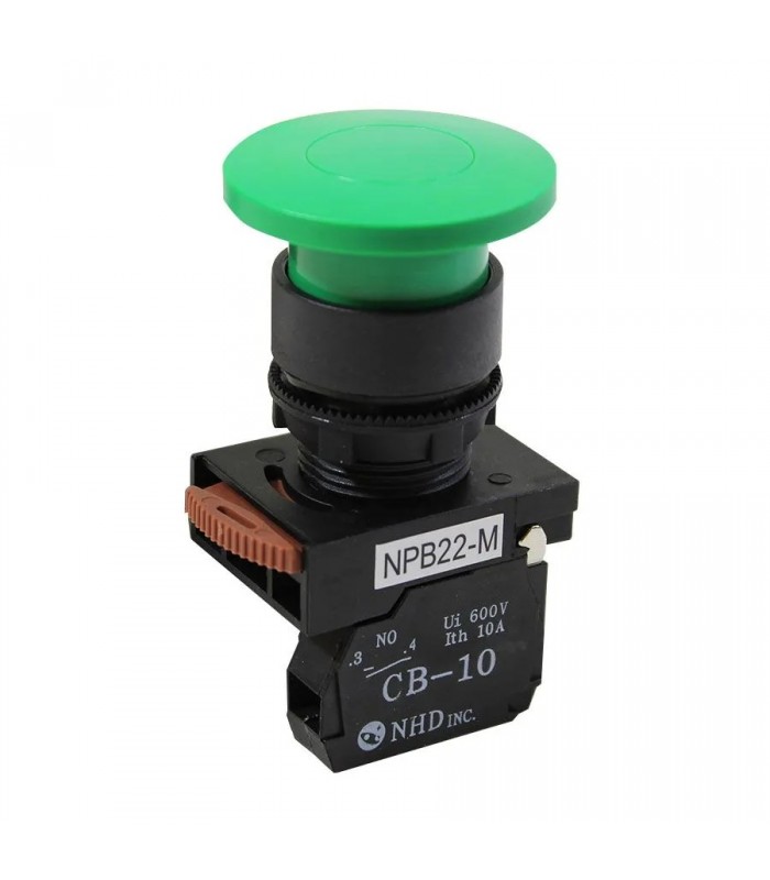 NHD Interrupteur à bouton-poussoir momentané - Tête champignon - N.O. - Vert