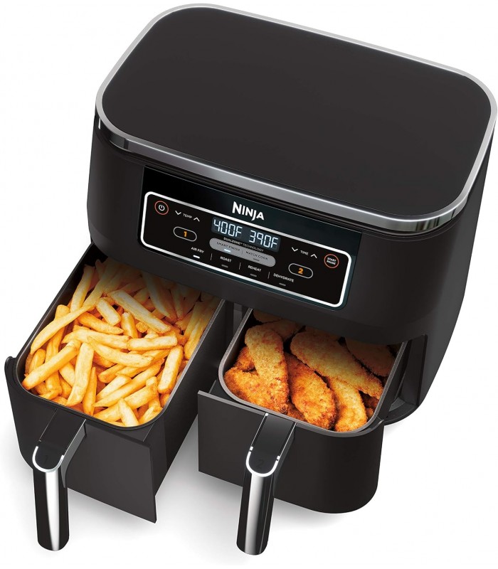 Ninja Friteuse à air DZ100 Foodi 4 en 1, 8 litres, 2 paniers avec technologie DualZone - Recertifié