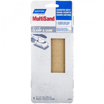 Norton 48335 Feuille de ponçage 3-2/3 pouces X 9 pouces assortie - Paquet de 6