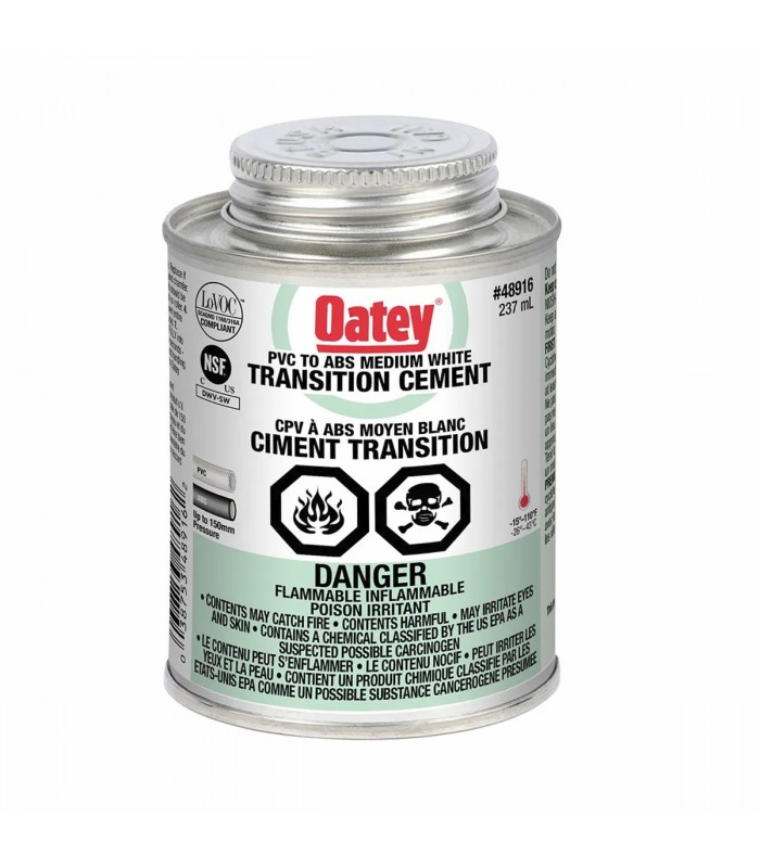 Oatey Ciment de transition ABS-PVC avec pinceau 236 ml Blanc