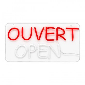 Enseigne lumineuse DEL animée OUVERT/OPEN - 40 X 20,7 cm - Rouge