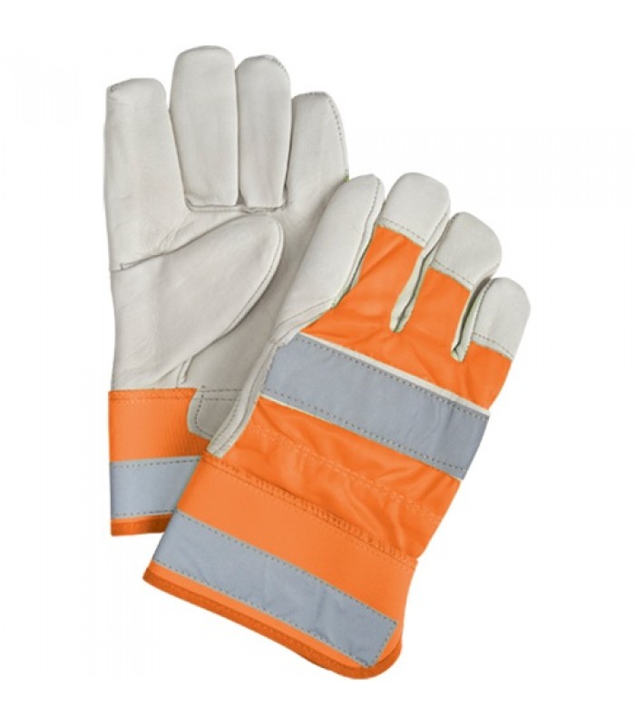 Gants d'ajusteur à chaleur supérieure orange haute visibilité, Grand, Paume en Cuir fleur de vache, Doublure en Thinsulate