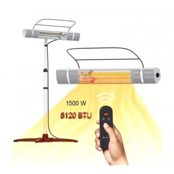 Chauffe-terrasse portable avec support et télécommande - Intérieur/Extérieur - 1500 W - 5120 BTU