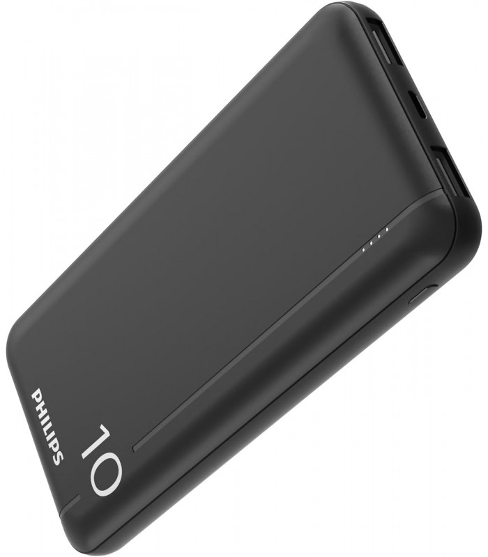 PHILIPS Batterie externe 10 000 mAh avec deux ports USB-A et USB-C, noir