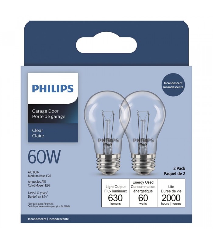 Philips Ampoule A15 Incandescente Ventilateur/Garage Culot E26 60W - Paquet de 2