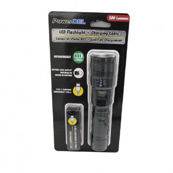 PowerDel Lampe torche rechargeable 500 lumens avec affichage numérique
