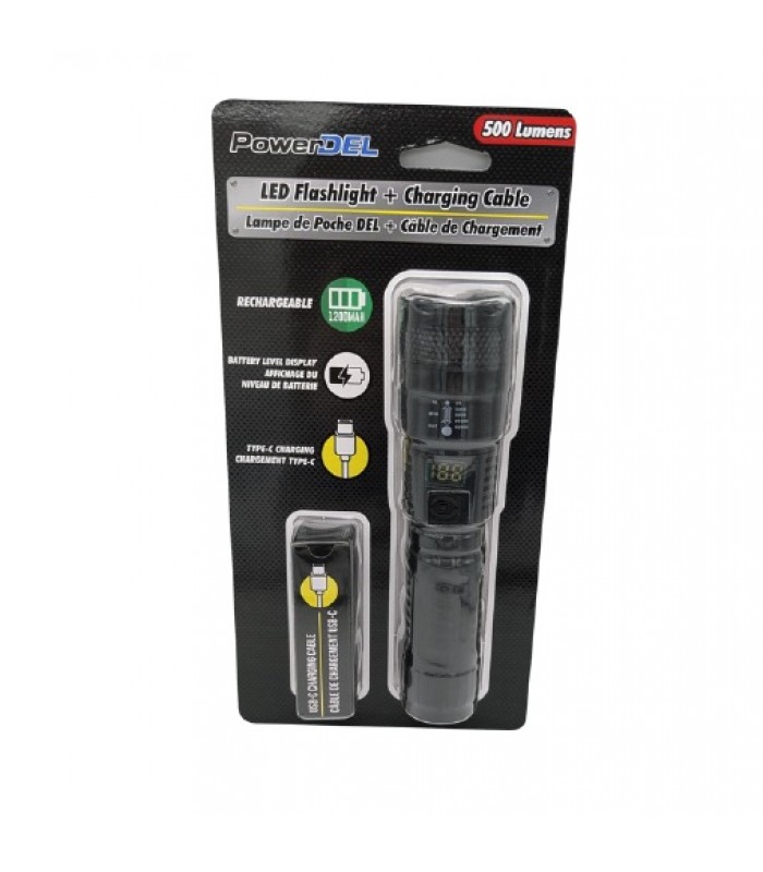 PowerDel Lampe torche rechargeable 500 lumens avec affichage numérique