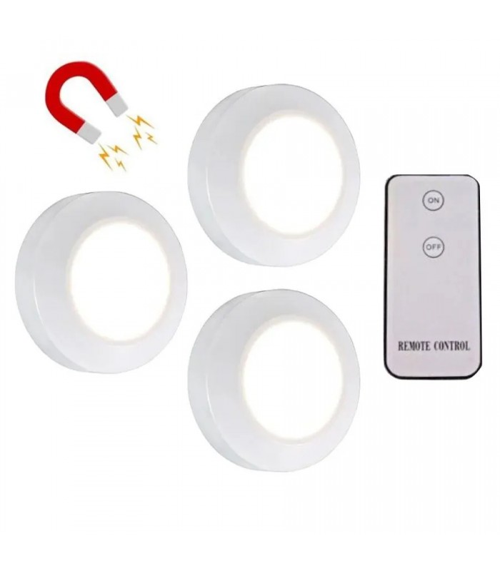 PowerDEL Set of 3 Magnetic Touch LED Lights with Remote - White