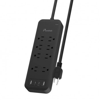 PureVolt Barre de surtension de 1.8m à 8 prises, 2 USB et 2 USB-C - 2450J - Noir