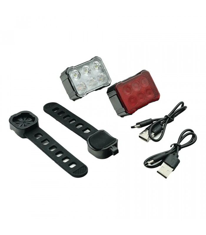 PureVolt Ensemble de lumières avant et arrières de vélo 6 DEL rechargeables