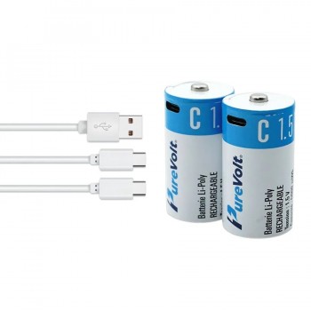 PureVolt C Li-Poly Rechargeable Battery with 2 x USB-C Cable - 1.5V - 2-Pack