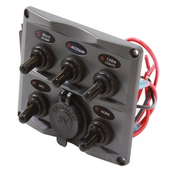 PureVolt Panneau de commande avec 2 USB 2.4 A- IP66 - 5 interrupteurs à levier