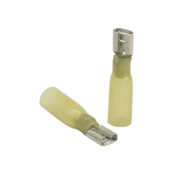 PureVolt Double Crimp Heat Shrink Female Blade Terminal - .250 in. - 12-10 AWG - Yellow - 10-Pack