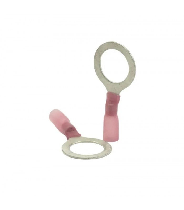 PureVolt Double Crimp Heat Shrink Ring Terminal - 1/2 in. Screw - 22-16 AWG - Pink - 10-Pack