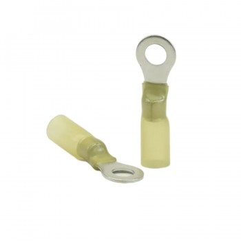 PureVolt Double Crimp Heat Shrink Ring Terminal - 1/4 in. Screw - 12-10 AWG - Yellow - 10-Pack