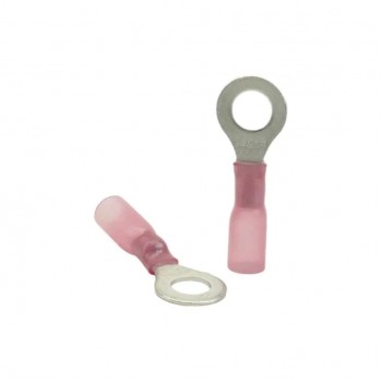 PureVolt Double Crimp Heat Shrink Ring Terminal - 1/4 in. Screw - 22-16 AWG - Pink - 10-Pack