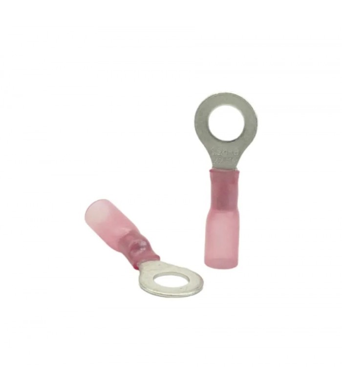 PureVolt Double Crimp Heat Shrink Ring Terminal - 1/4 in. Screw - 22-16 AWG - Pink - 10-Pack