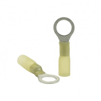 PureVolt Double Crimp Heat Shrink Ring Terminal - 3/8 in. Screw - 12-10 AWG - Yellow - 10-Pack
