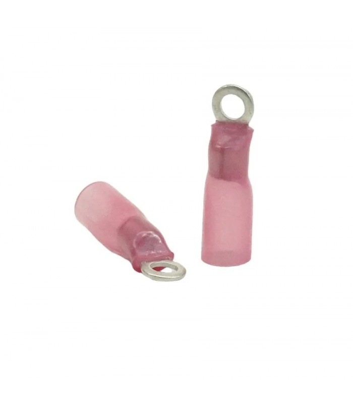 PureVolt Double Crimp Heat Shrink Ring Terminal - #4 Screw - 22-16 AWG - Pink - 10-Pack