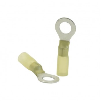 PureVolt Double Crimp Heat Shrink Ring Terminal - 5/16 in. Screw - 12-10 AWG - Yellow - 10-Pack