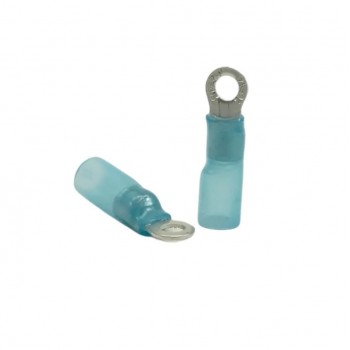 PureVolt Double Crimp Heat Shrink Ring Terminal - #6 Screw - 16-14 AWG - Blue - 10-Pack