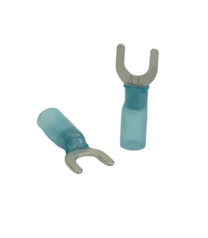 PureVolt Terminal fourchette thermorétractable double baril - Vis 1/4 po. - 16-14 AWG - Bleu - Paquet 10