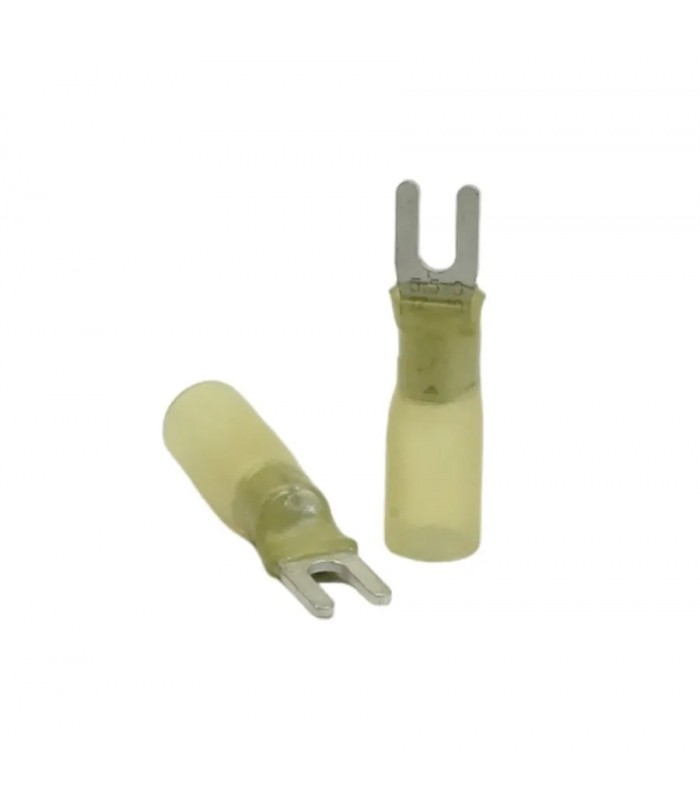 PureVolt Terminal fourchette thermorétractable double baril - Vis #4- 12-10 AWG - Jaune - Paquet 10